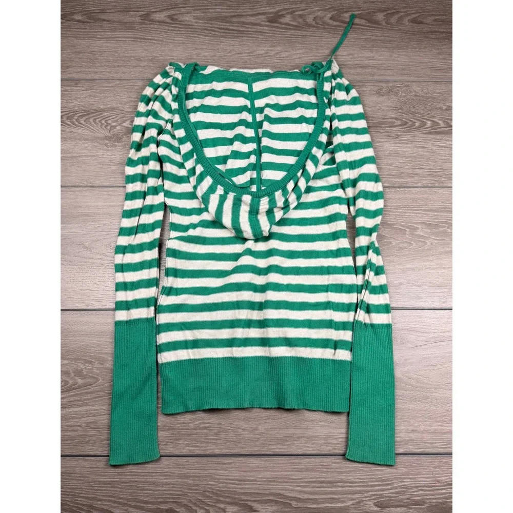American Eagle Women Hoodie Sweater Striped V-Neck Knit Green White M